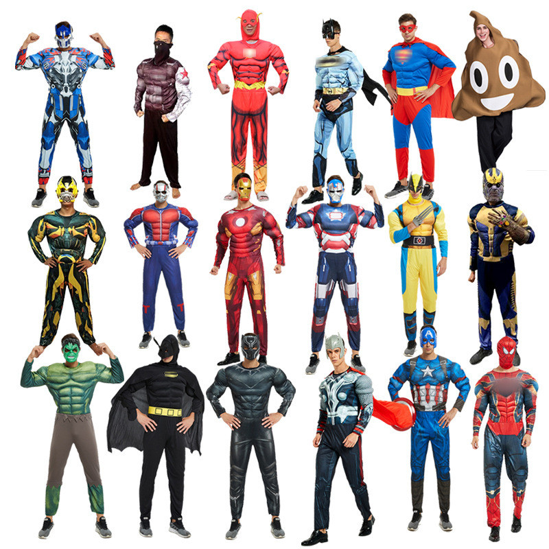 Kostum Halloween Kostum Cosplay Halloween Dewasa Otot Iron Man Spider-Man Superman Batman Hulk untuk