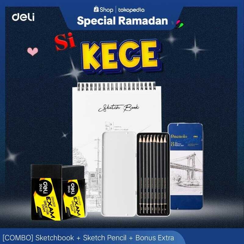 

[SI KECE] Combo Buku Gambar B5 Vertikal Jilid Spiral School Eraser + Deli Sketch Pencil Set Alat Sekolah