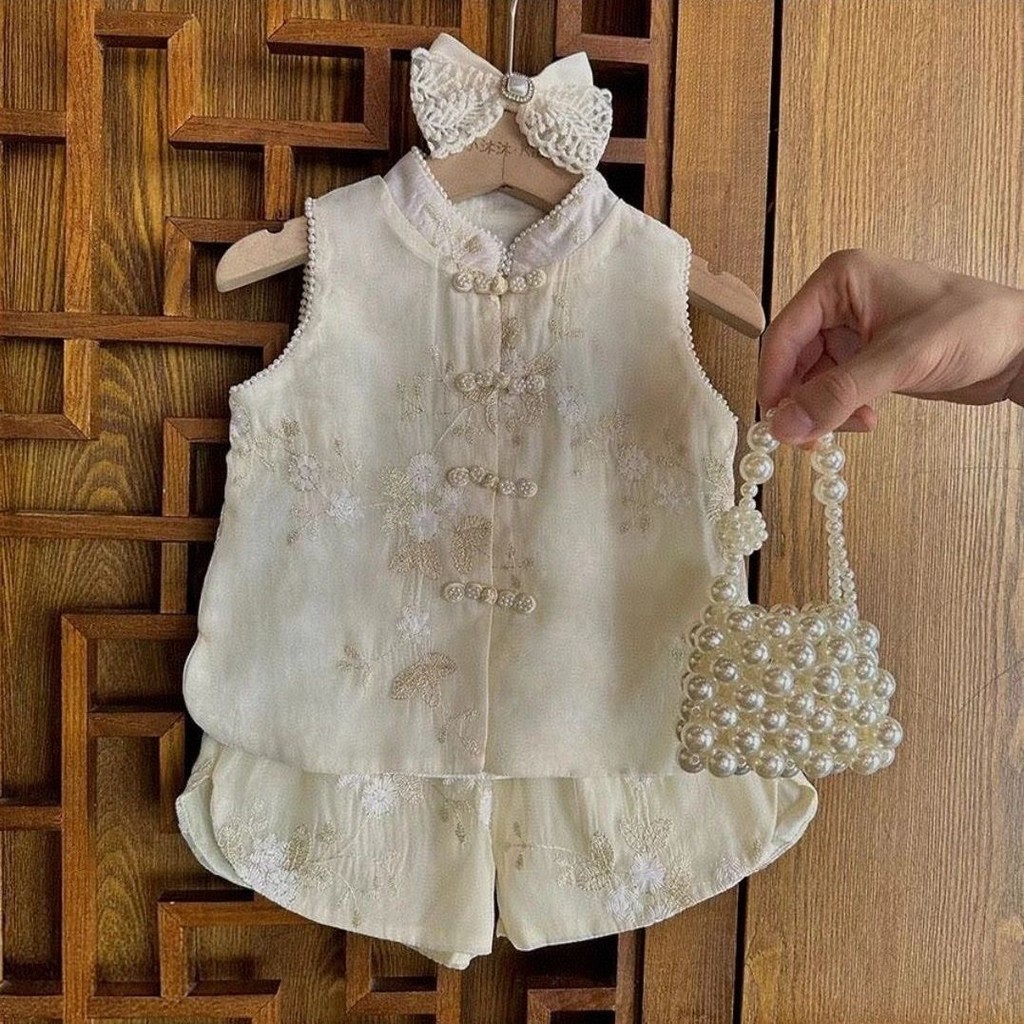 Setelan Cina Anak Perempuan Pakaian Musim Panas 2025 Setelan Dua Potong Hanfu Musim Panas Anak-anak 