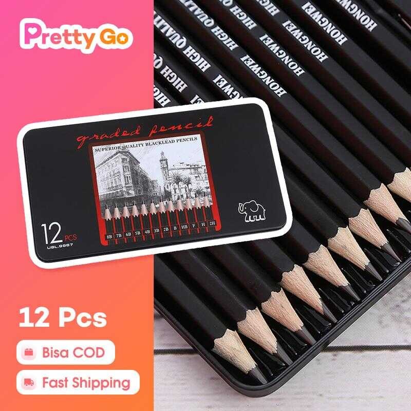 

12 Pcs Pensil gambar sketsa set lengkap 2H H F B HB 2B 3B 4B 5B 6B 7B 8B Charcoal Pencils Set Kertas Kerinan pensil