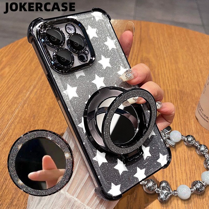 Glitter Card Case HP Oppo A12 A16 A36 A5 Cermin Bracket Stand Oppo Case Silikon Casing Oppo A52 A74 