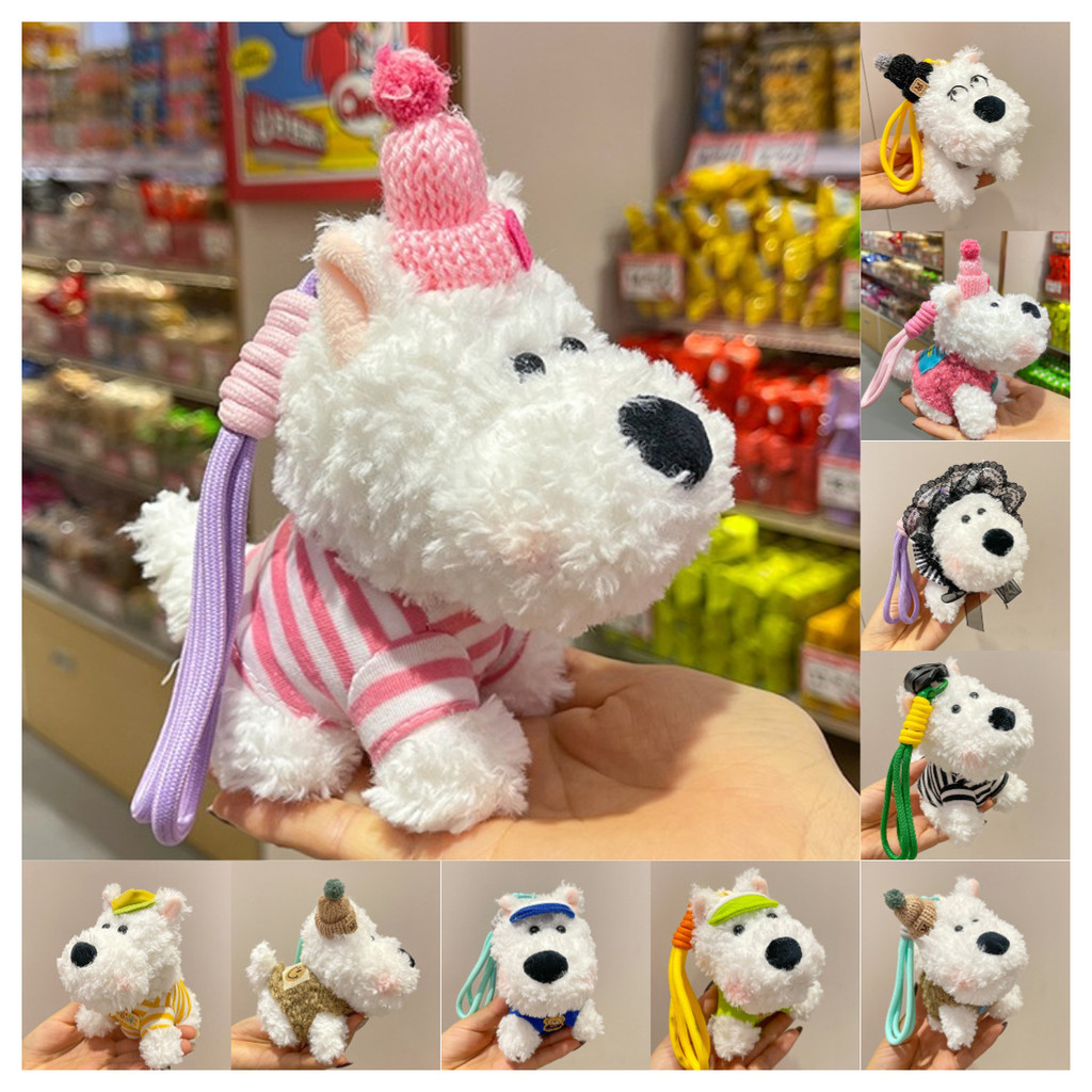 Boneka Lucu Anjing West Highland White Terrier, Boneka Plush Gantungan Kunci Anjing, Figurine Kotak 