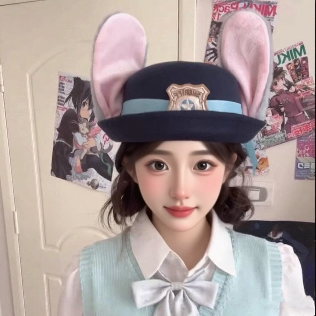 Topi Wanita Terbaru Polisi Zootopia Judy Rabbit Berpinggiran Lucu Manis Girly Baret Topi Telinga Kel