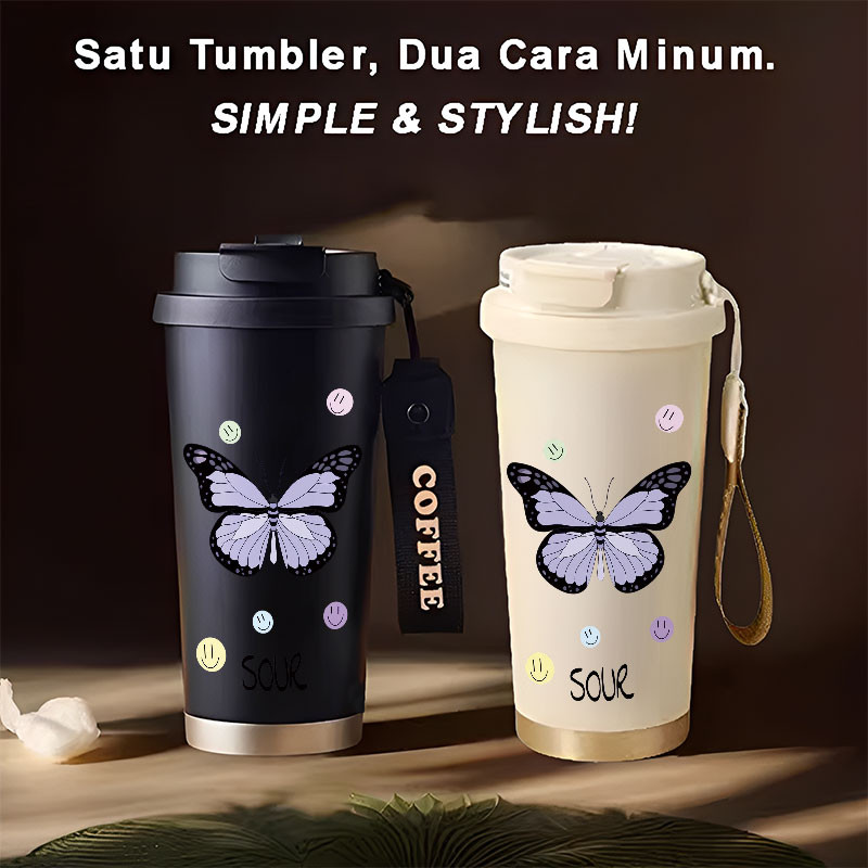 Tumbler Beautiful Butterflies  500ml Stainless Steel 316 Portable Botol Minum Simple Stylish & Aesth