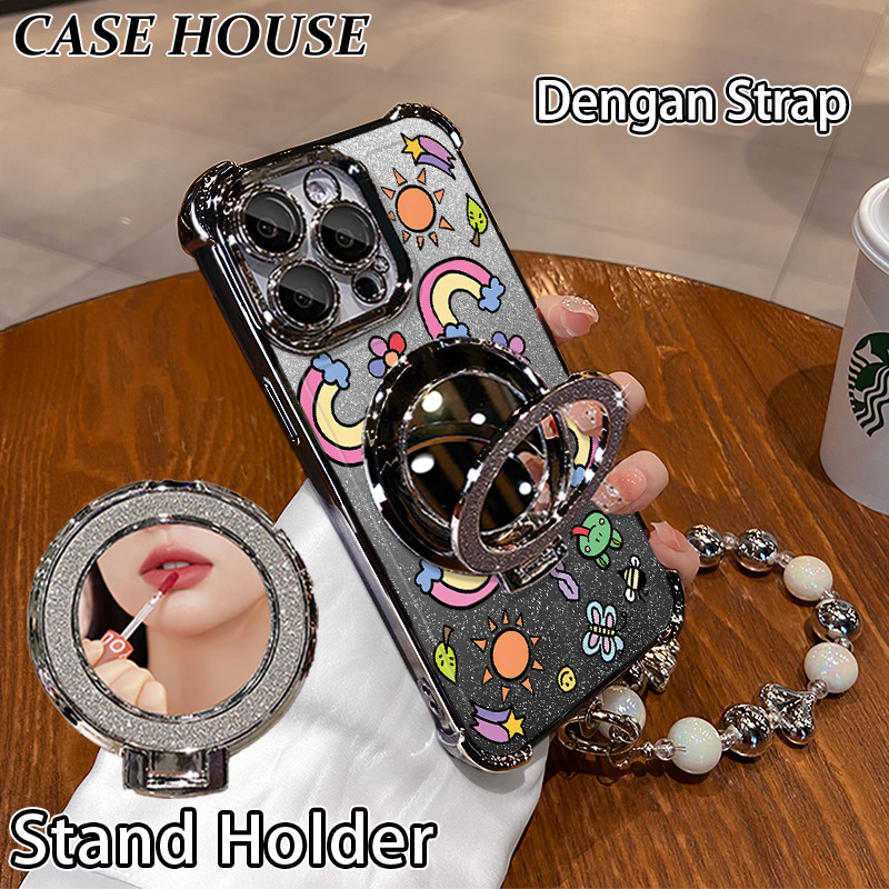 Glitter Card Case Samsung A06 A15 5G A20 A51 A55 5G Stand Holder Cermin Casing Samsung A03S A11 A23 