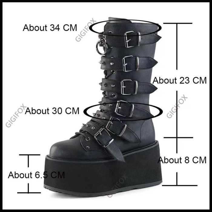 Demonia Thick-soled Boots New Buckle Rivet Thick-soled Mid-calf Boots For Women American Large Size