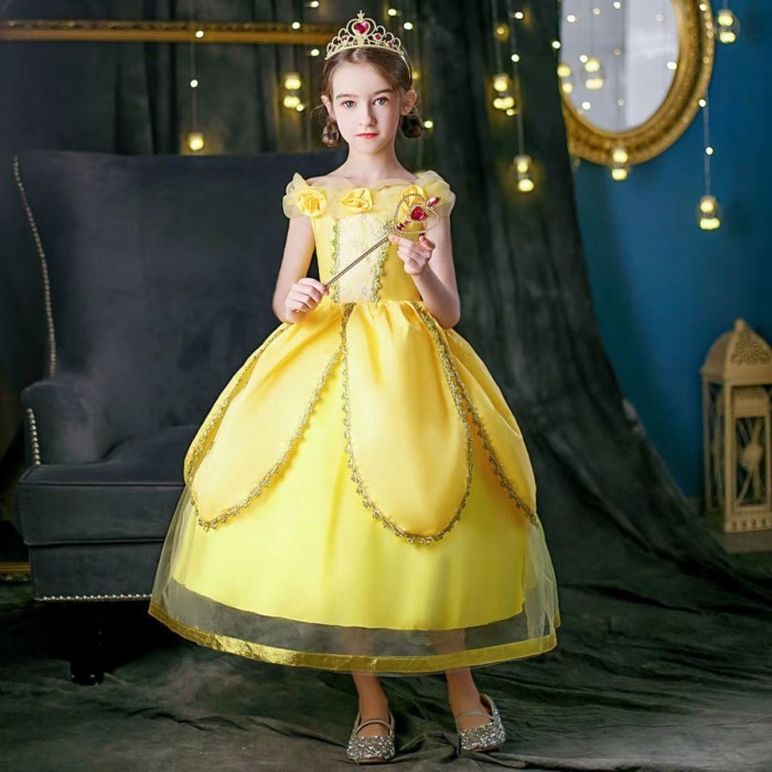 Gaun Putri Belle Anak Perempuan Baru Perdagangan Luar Negeri Halloween 2025 Gaun Putri Belle Cantik