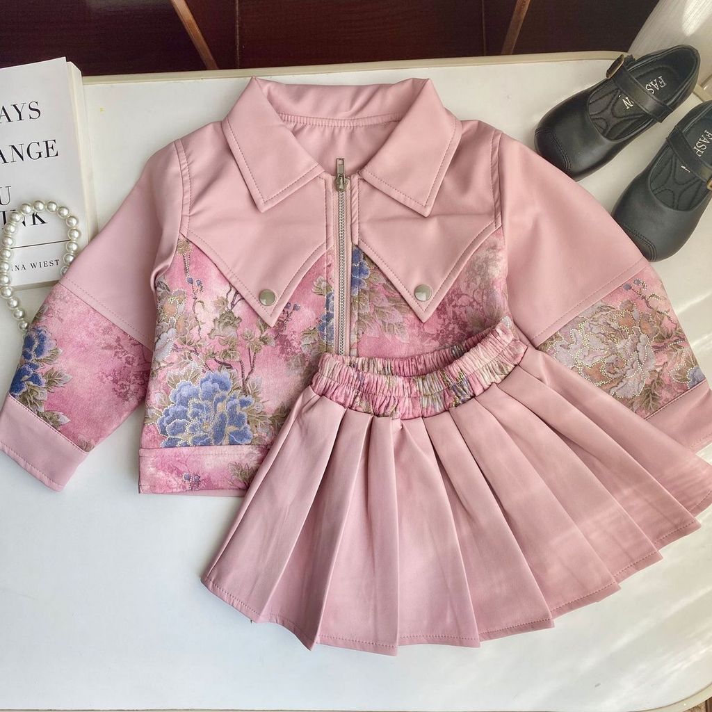 Setelan Kulit Pu Musim Gugur Anak Perempuan Setelan Sepeda Motor Modis Gaya Korea Gadis Kecil Jaket 