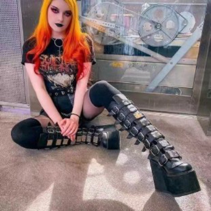 Demonia Buckle Thick-soled Boots New Gothic Wedge High Boots For Women Punk Style Hot Girl Knight B