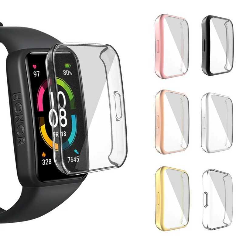 Layar Penuh Honor Casing Jam Tangan, Pelindung TPU Lembut untuk Huawei Band 6, Tali Silikon