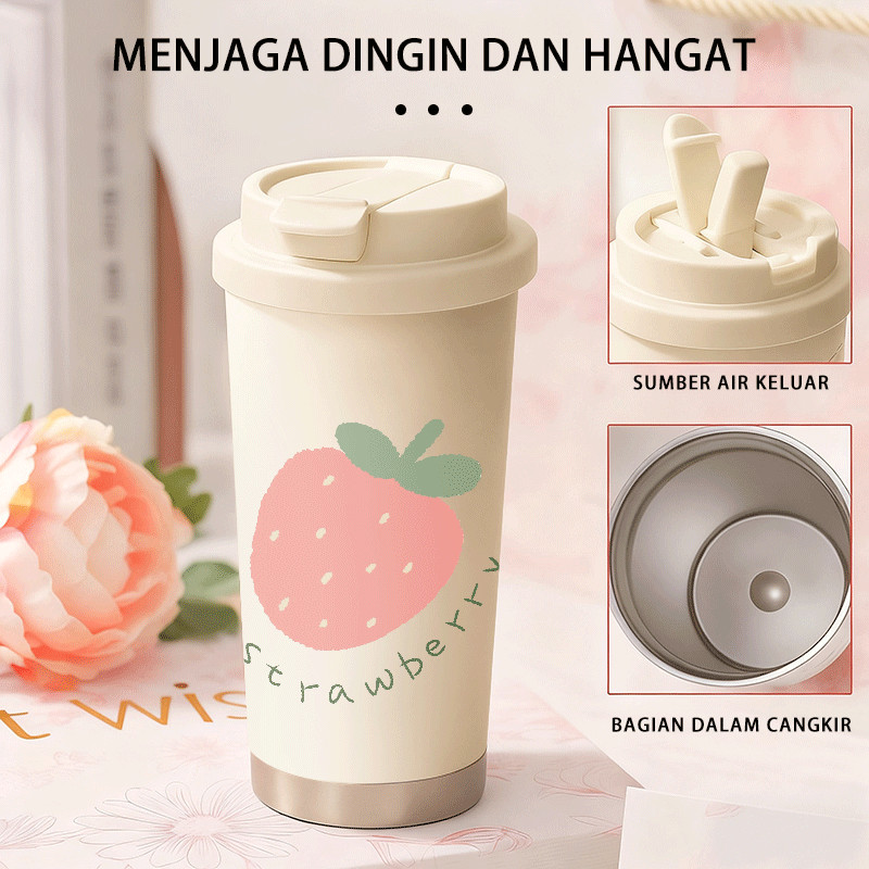 Stroberi Besar cangkir kopi termos stainless steel 501ml hadiah