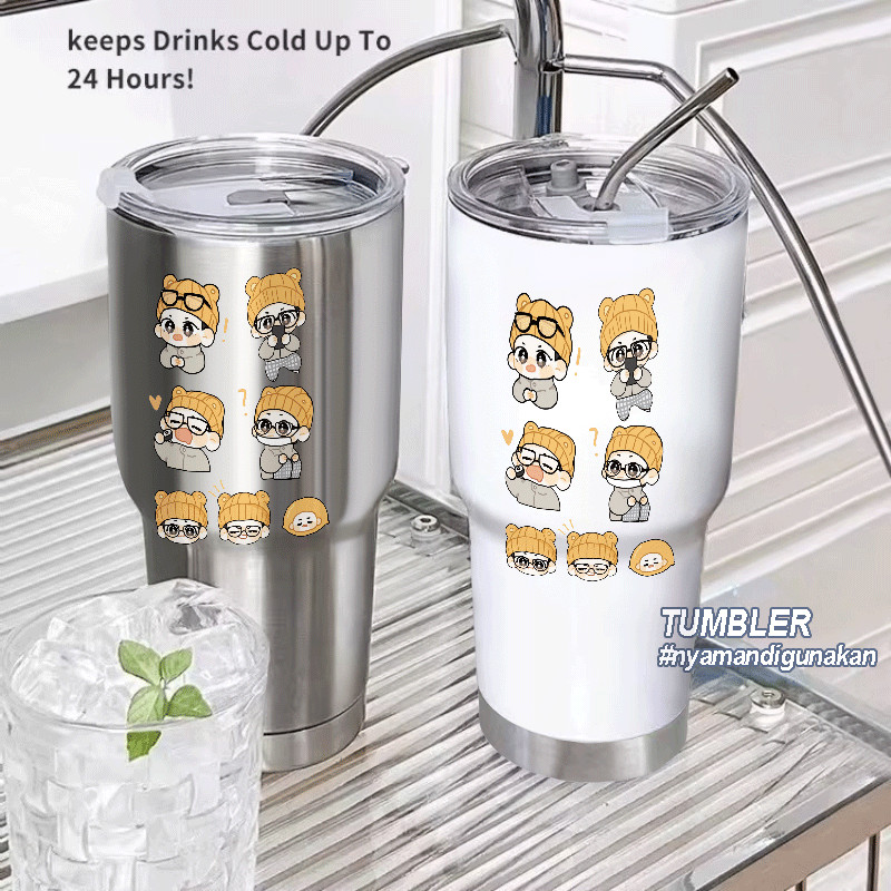 Tumbler Stainless Steel 304 V BTS 900ml Food Grade Anti Bocor dengan Sedotan Tahan Panas dan Dingin 