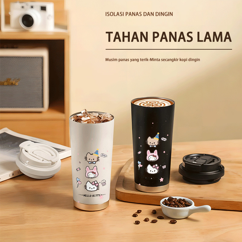 Pesta Menyenangkan Hello Kitty, cangkir kopi berinsulasi baja tahan karat bermotif - cangkir air ber