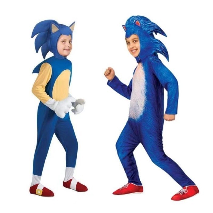 Kostum Sonic Pakaian Tikus Super Sonic Anak Laki-laki Sonic Anak-anak Permainan Halloween Setelan C
