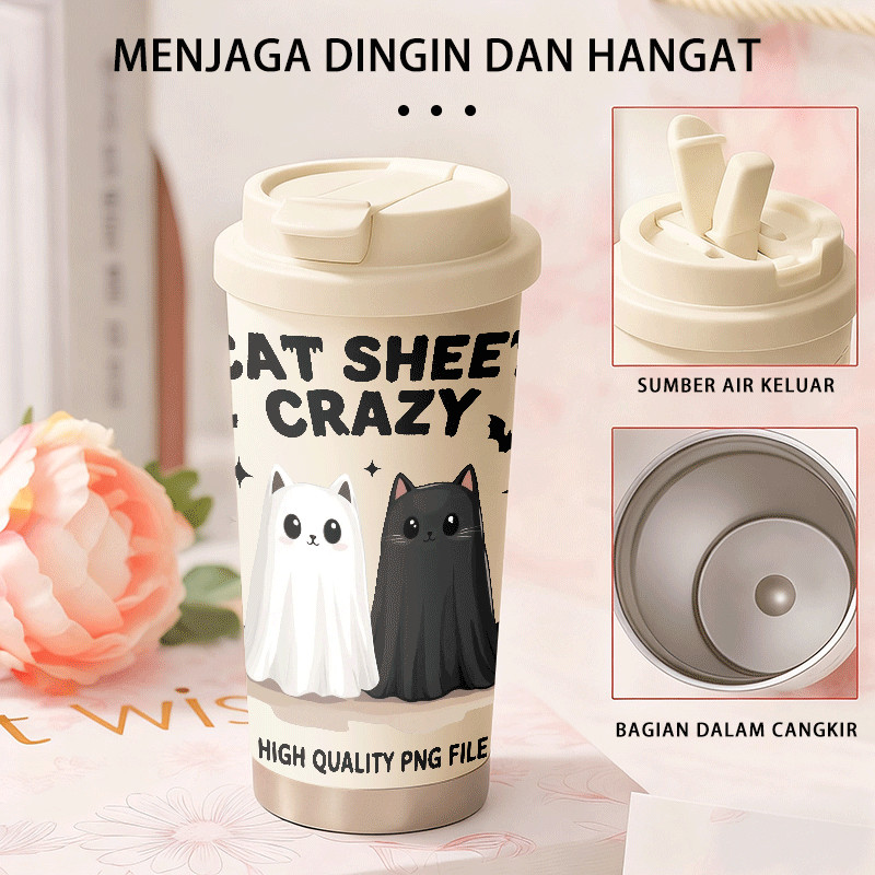 Kucing Hantu cangkir kopi termos stainless steel 501ml hadiah