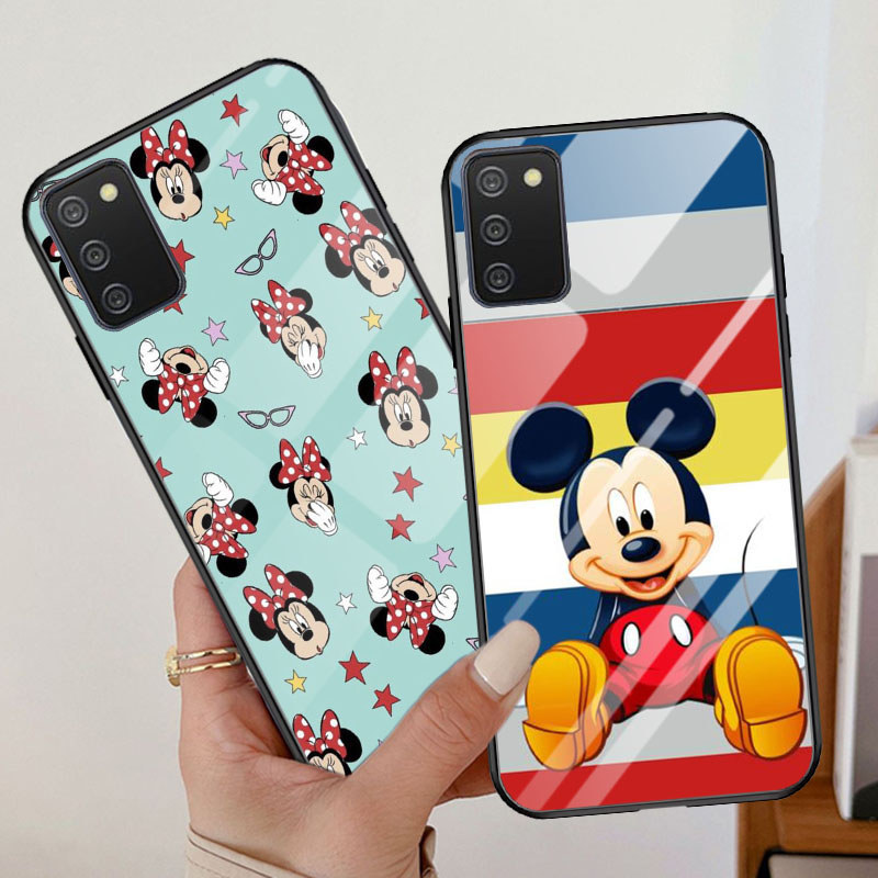 T-22 Mickey Minnie Mouse Casing Kaca Tempered untuk Samsung A51 A31 M02S A71 A03S A02S Case