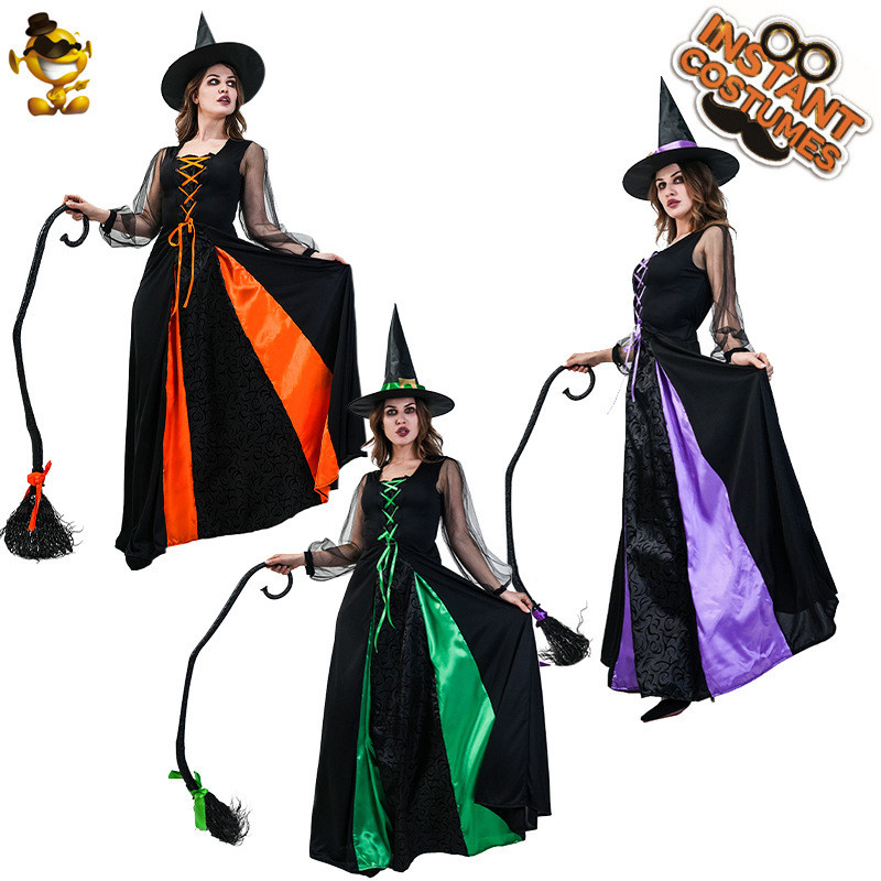 Kostum Halloween Gaun Panjang Dewasa Halloween Kostum Penampilan Panggung Penyihir Wanita Besar Impo