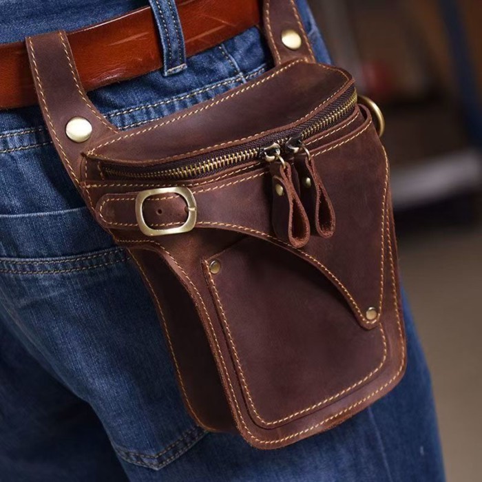 Tas Pinggang Pria Tas Pinggang Retro Harley Rider Tas Sepeda Motor Tas Ponsel Kasual Sastra