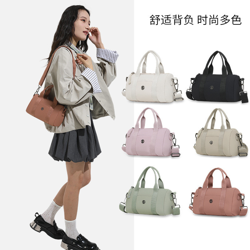 Tas Bantal Lulu Boston Selempang Bahu Tunggal Jinjing Tangan Tas Kanvas Kebugaran Yoga untuk Wanita 