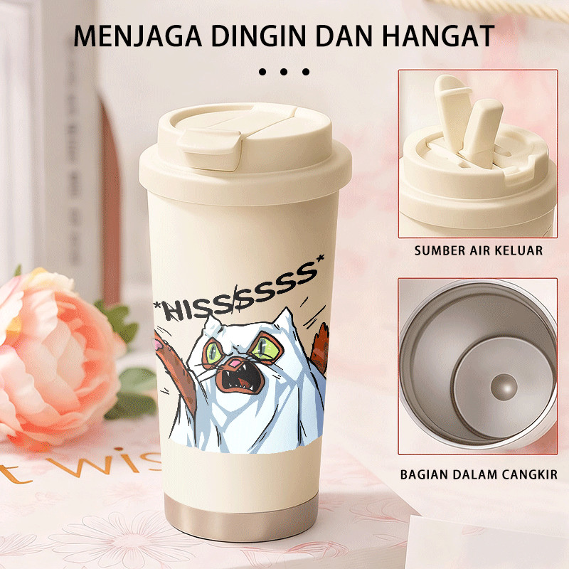 Kucing Nakal cangkir kopi termos stainless steel 501ml hadiah