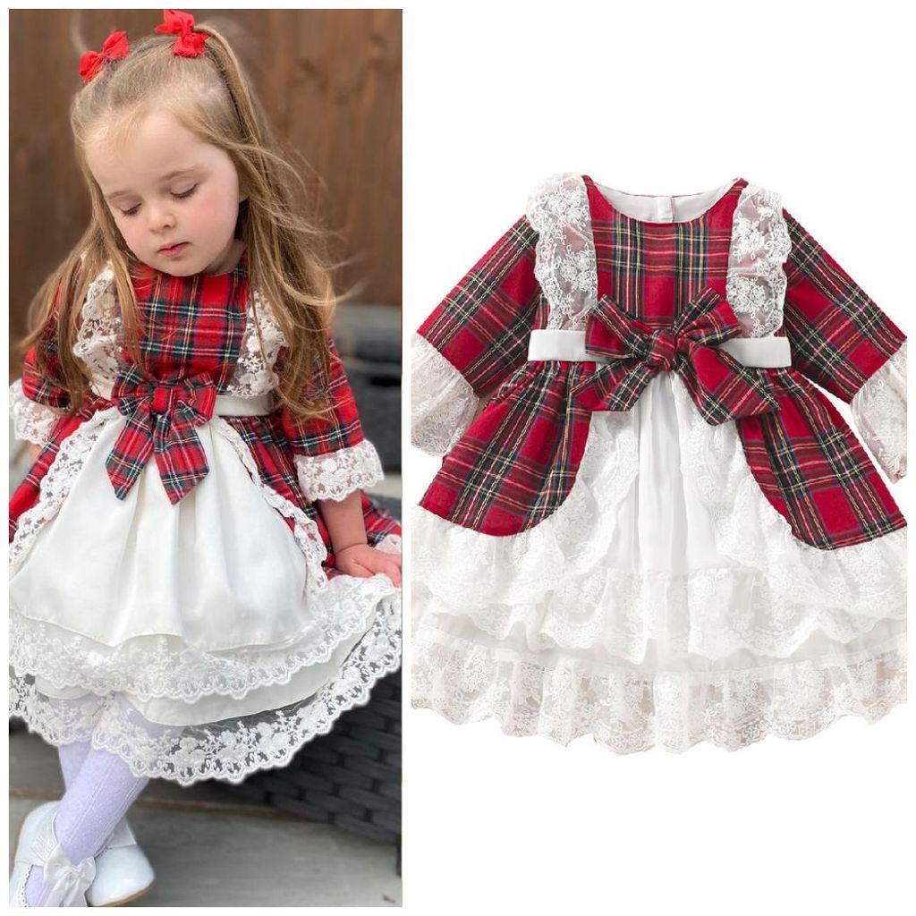 Gaun Anak Perempuan Natal / Gaun Tartan Renda & Layer Aesthetic / Dress Party Christmas Cantik / Baj