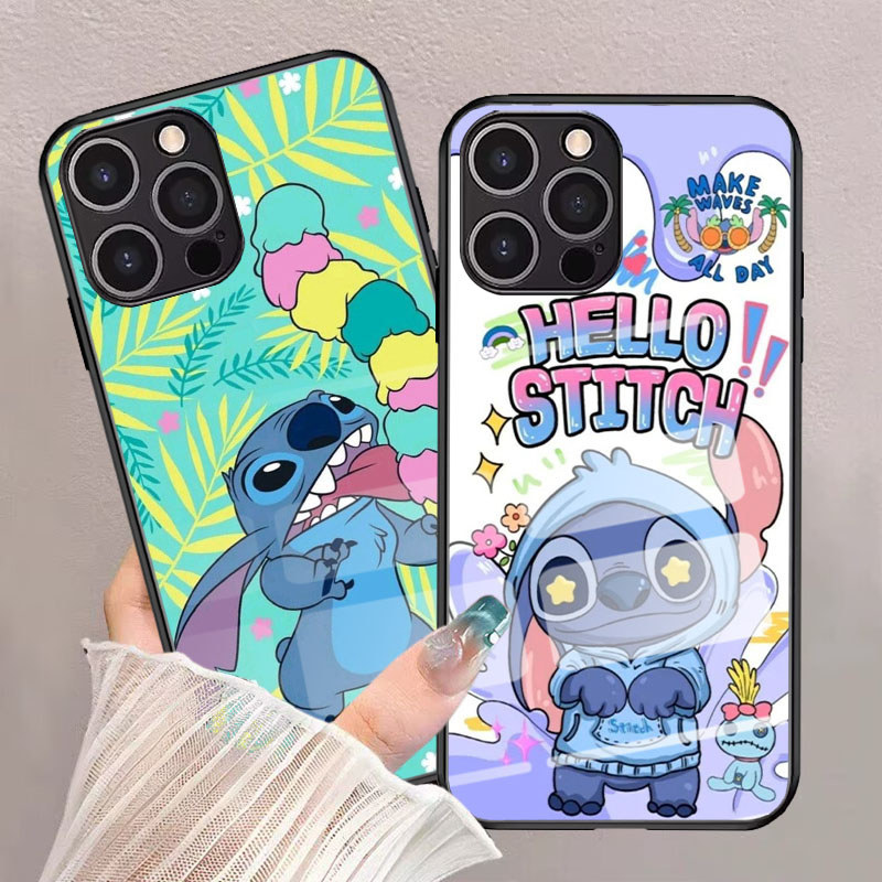 G-32 Stitch Casing Kaca Tempered untuk iPhone XR X XS 16 15 Plus Pro Max Kasus