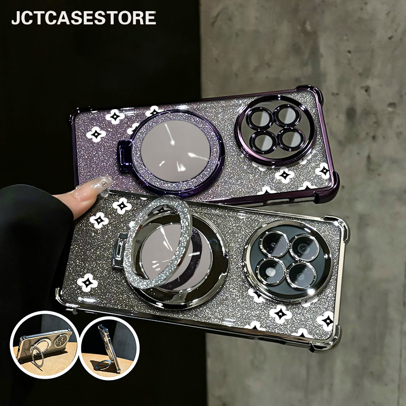 Glitter Card Case HP Oppo A12E A17 A57 A74 Cermin Bracket Stand Oppo Case A3S A96 Silikon Casing Opp