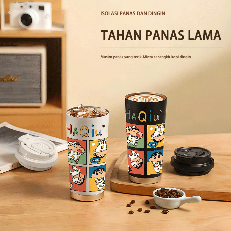 Kesenangan Crayon Shin-chan, cangkir kopi berinsulasi baja tahan karat bermotif - cangkir air berins