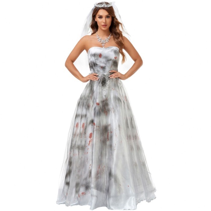 Halloween Costume, Tube Top Skirt, Printed Sexy Vampire, Ghost Bride Costume, Stage Costume, Perfor