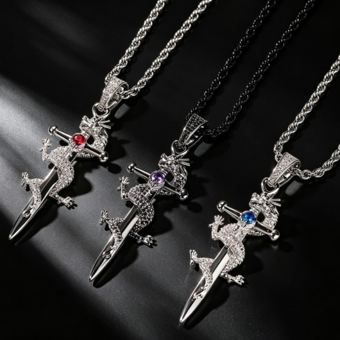 European And American Hip-hop Chinese Dragon Sword-shaped Pendant Copper Inlaid Zircon Cross Men's