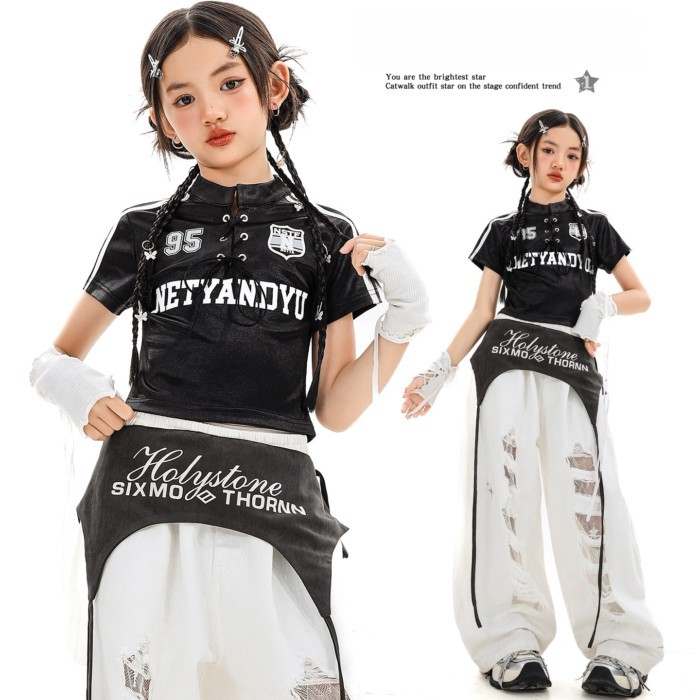 Girls Jazz Dance Costumes Children's Girls Street Dance Ripped Pants Jazz Dance Costumes Cool Fashi
