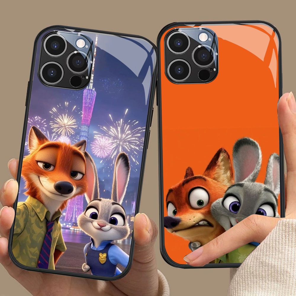 CK-34 Zootopia HD Glass Casing untuk iPhone 15 14 Plus Pro Max