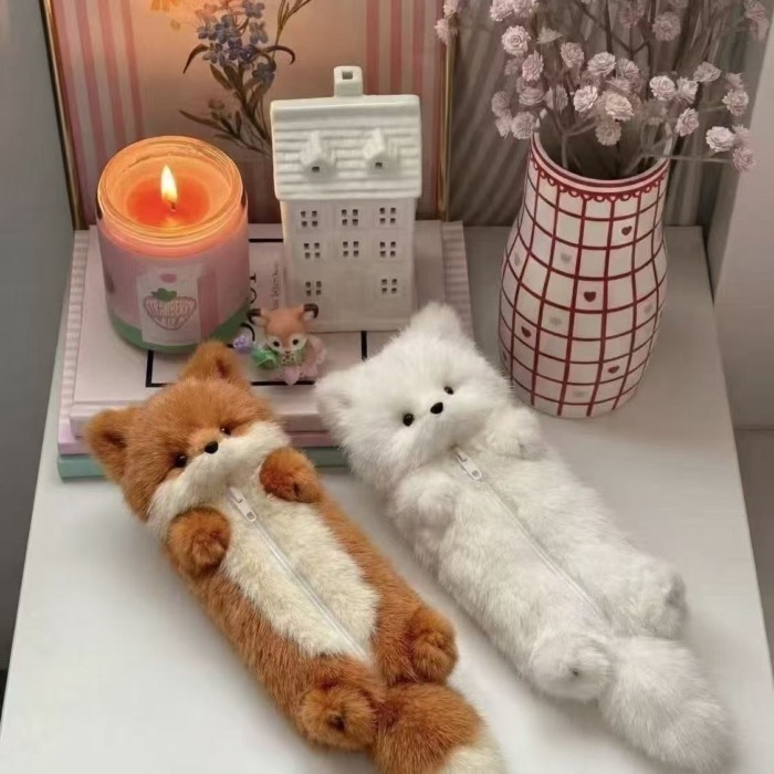 Kotak Pena Rubah Kecil Kotak Pena Mewah Asli Boneka Rubah Boneka Rubah Kecil