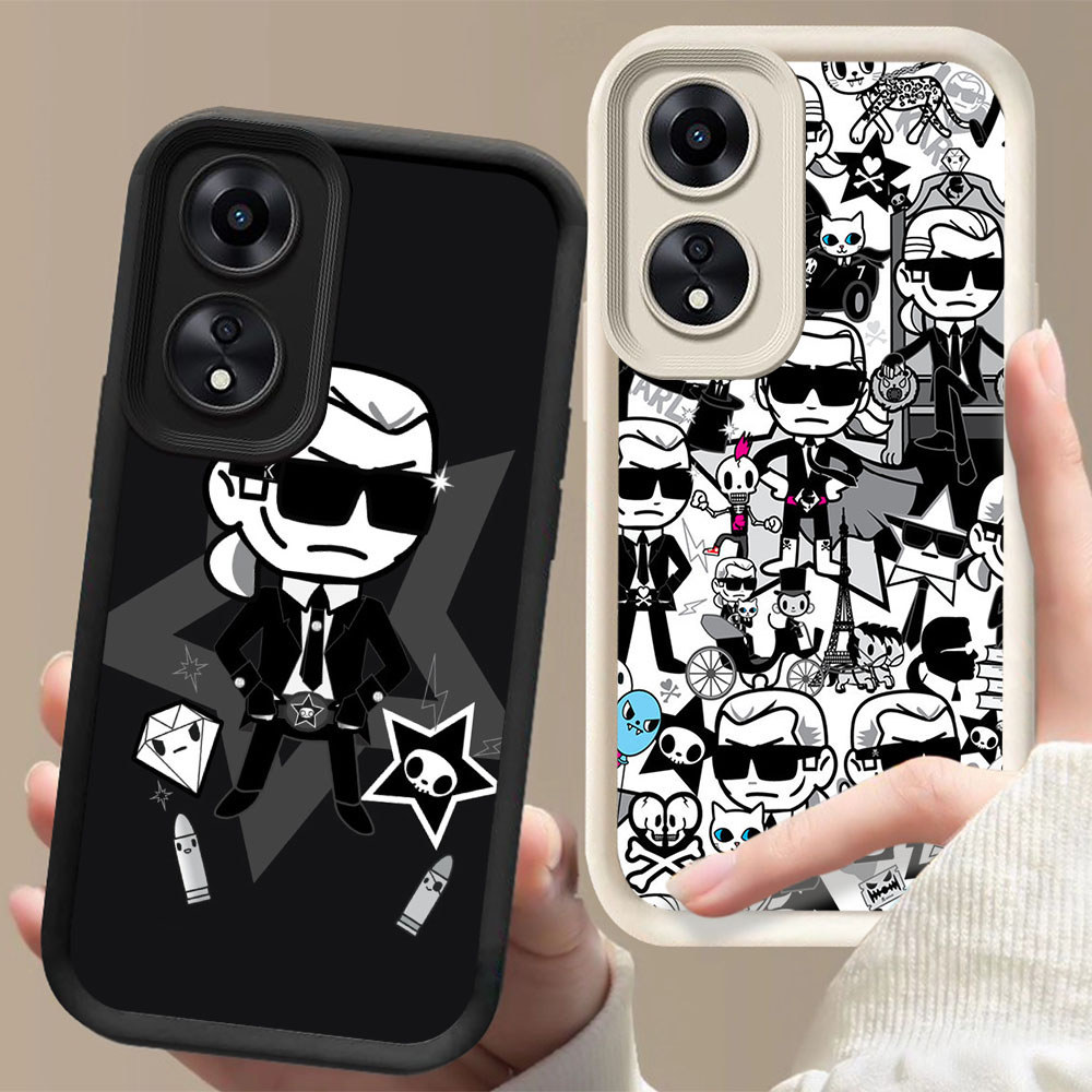 Casing Ponsel Anti Jatuh untuk OPPO A78 A18 A98 A58 A38 A17 A60 5G AD21 Karl Lagerfeld
