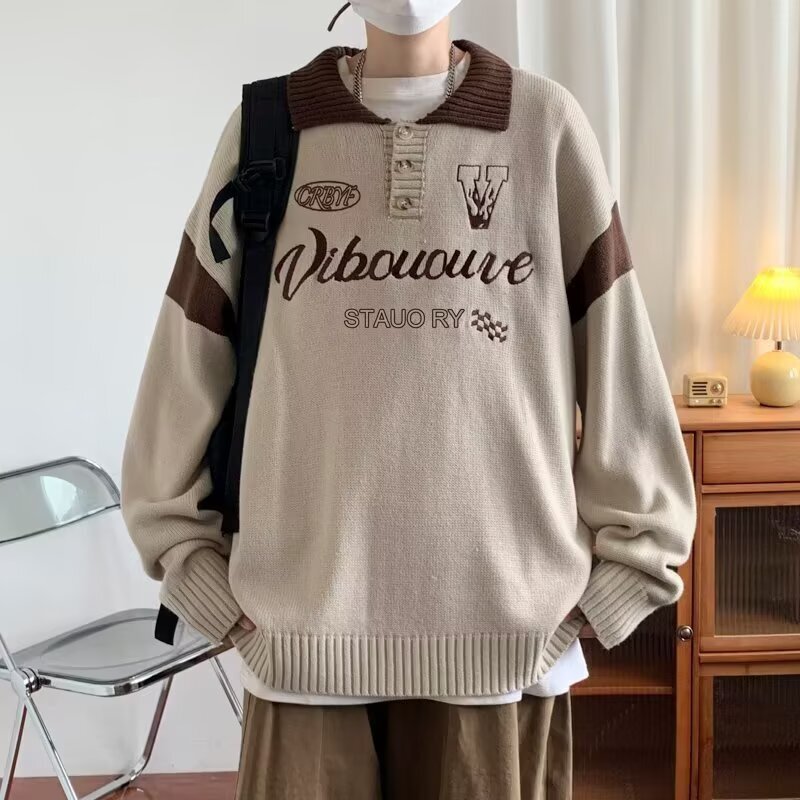 Baju 2026 Gugur Musim Dingin Cardigan Baru Gaya Amerika Santai Malas Sweater Rajut V-neck Jaket Warn