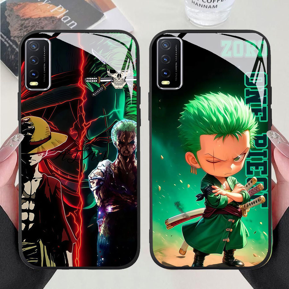 DR-68 Luffy Zorro HD Glass Casing untuk VIVO Y20 Y20s Y20i V15 Y50 S1 Y30 V50 Y03 Y29 Lite Pro