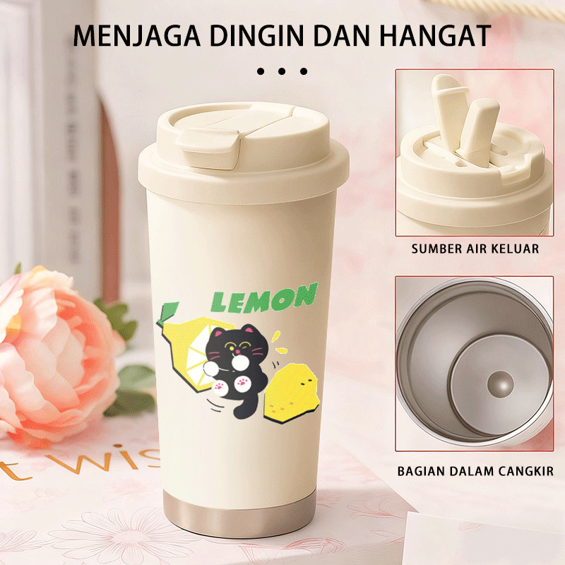 Kucing Lemon cangkir kopi termos stainless steel 501ml hadiah