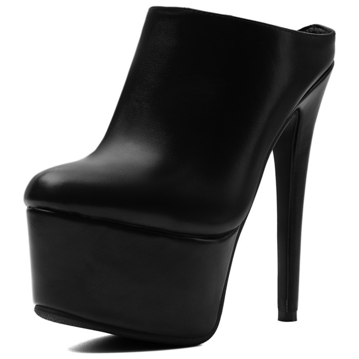 Sepatu Mule Hak Tinggi Platform Wanita Warna Hitam, Sepatu Slip On Hak Ramping Untuk Model Catwalk