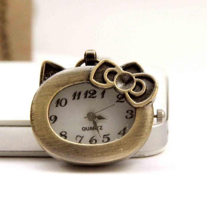 Creative Bronze Necklace Watch Retro Pocket Watch Wholesale Oval KT Cat Children's Watch Children's