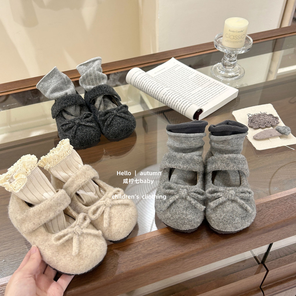 Miu Sweetheart ~ Sepatu Wol Serbaguna Musim Gugur dan Musim Dingin Anak Perempuan Sepatu Putri Busur