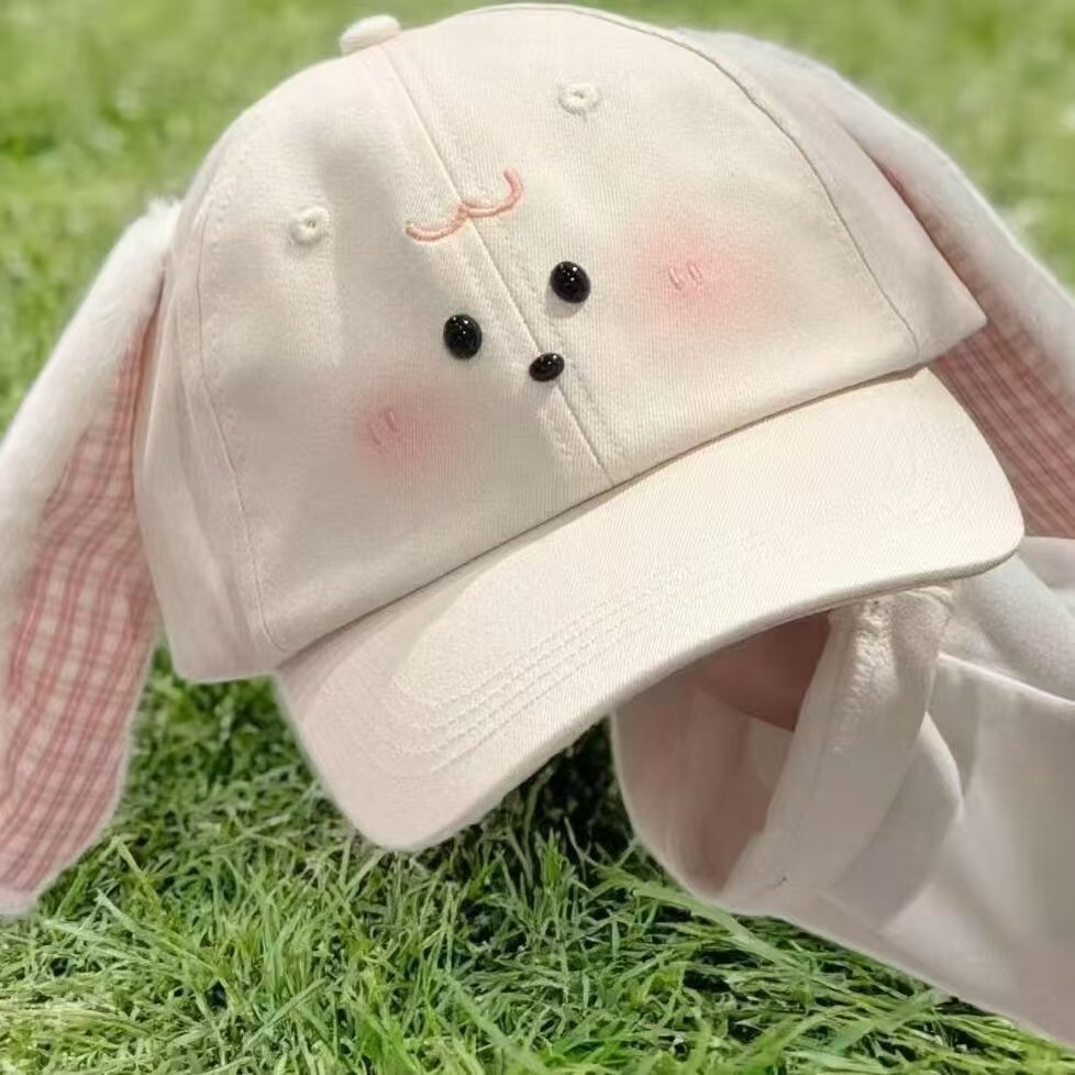 Topi Topi Kelinci Plush Kartun Lucu Gaya Korea, Manis, Serbaguna, Mengecilkan Wajah, Lingkar Kepala 
