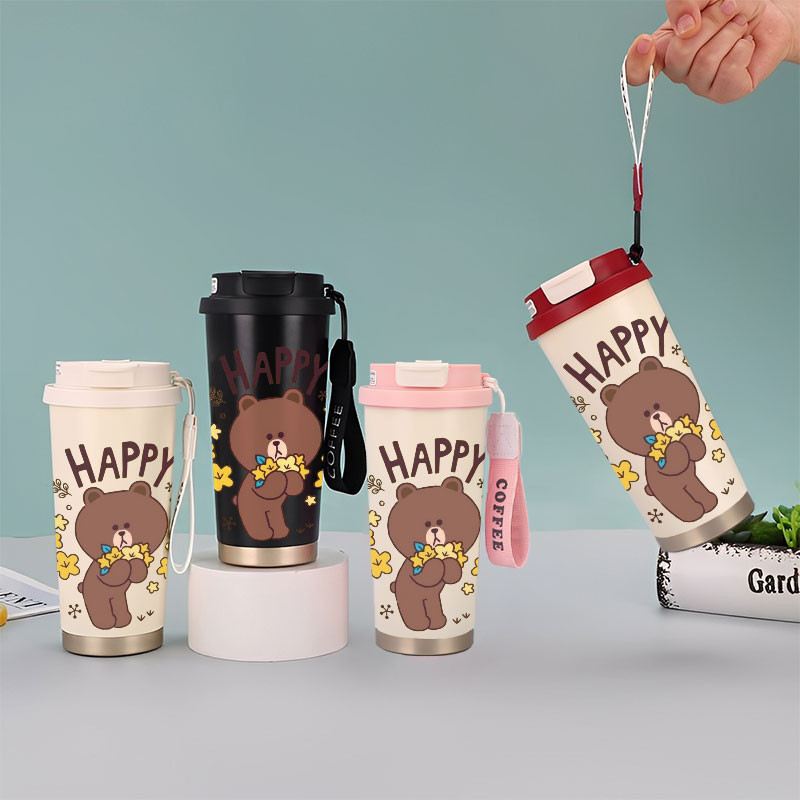 Adorable Brown Line Friends Tumbler Kopi Stainless Steel CUP 500 ML Vacuum Mug Termos Coffee Cup CUP