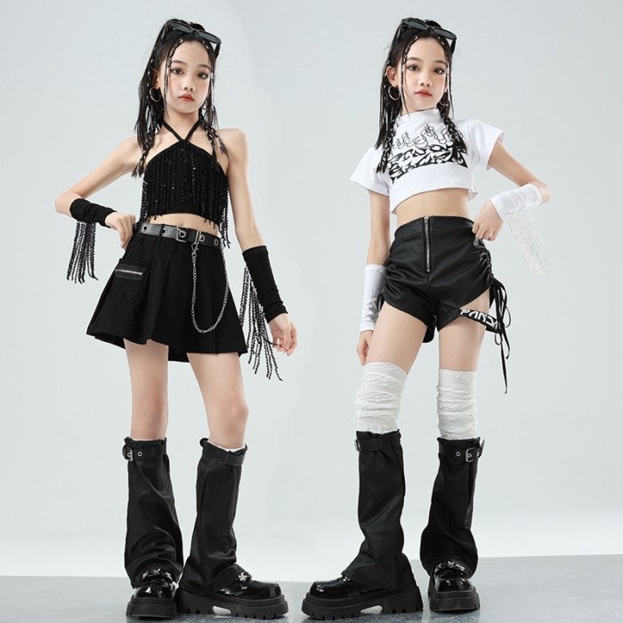 Girls Jazz Dance Street Dance Show Hiphop Children's Short Tassel Sequined Vest Sleeves Performance