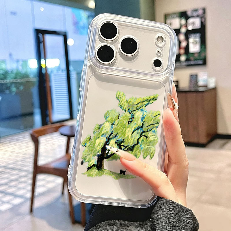 Casing HP transparan jernih tinggi Pohon dan Kucing frame kamera besar anti bentur cocok Samsung A S