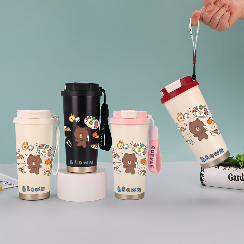 Adorable Brown Line Friends Tumbler Kopi Stainless Steel CUP 500 ML Vacuum Mug Termos Coffee Cup CUP