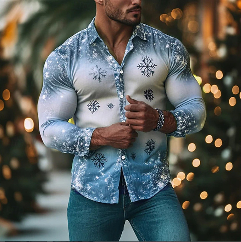 Special Natal Kemeja Santai Cetak Natal Cardigan Digital Pria Import