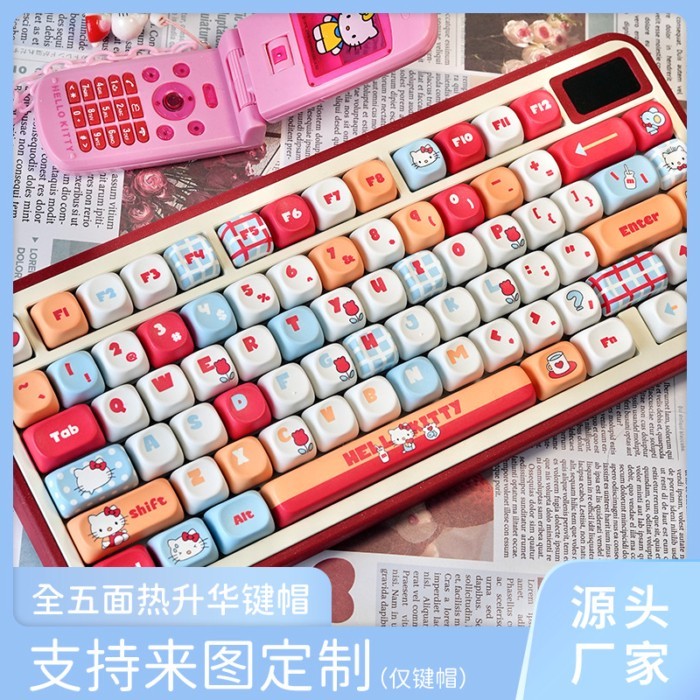 Hello Kitty Keycaps Hellokitty Personalized Sublimation Cute 87/98/104/108 Office-specific Keycaps