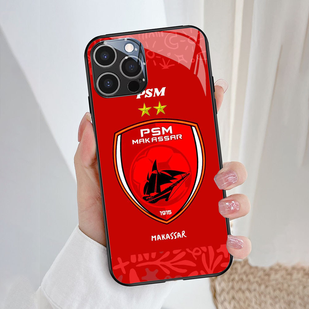 YE-48 PSM Makassar Casing ponsel kaca tempered iPhone 14 15 Plus Pro Max