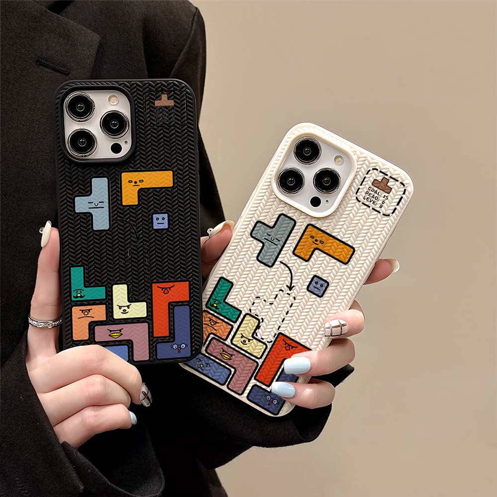 CUTE_DOG Pola Tetris klasik Casing pelindung dengan tekstur rajutan 3D Casing Phone Case Camera Prot