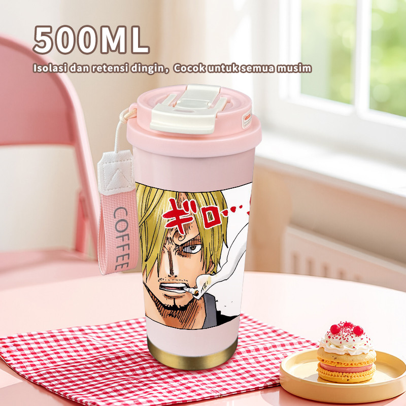 Sanji Smoking Anime  COD  Tumbler Cartoon kopi  Perempuan Termos air panas Portabel 500ml  Botol Min